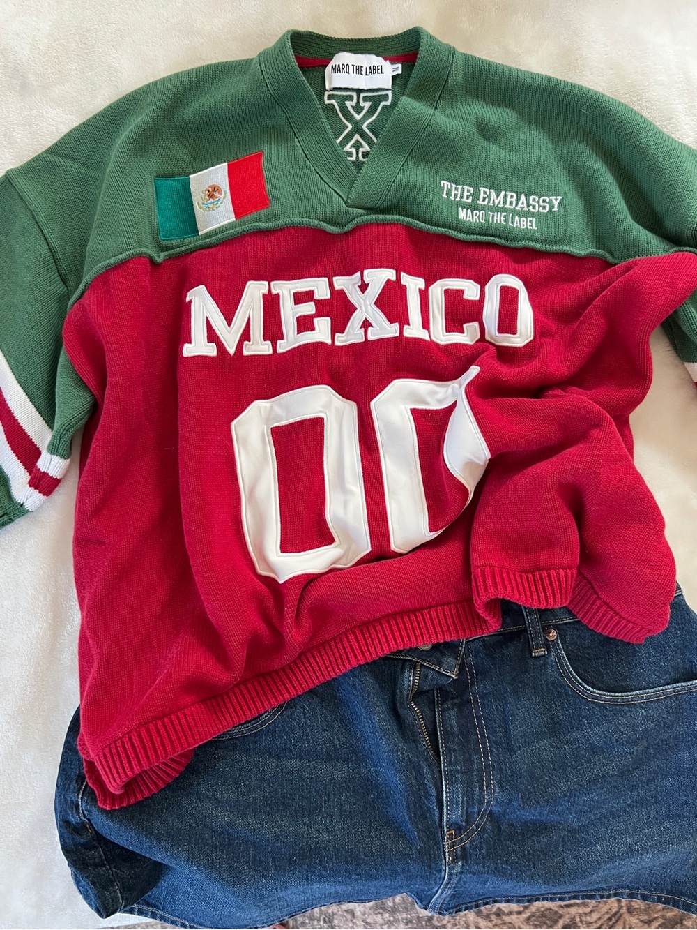 Mexico Colorblock V-Neck Sweater - Red & Green